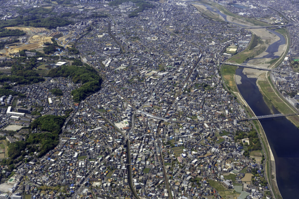 稲田堤駅上空写真